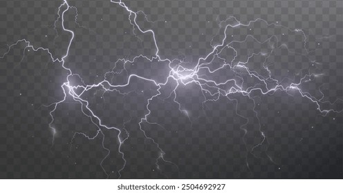  Light pink white isolated vector lightning png. Magic light abstract lines. Realistic natural lightning effects.