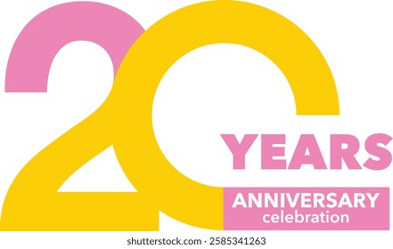 light pink and yellow blue color number 20 with word years light pink color and word anniversary celebration white color.