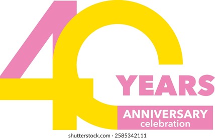 light pink and yellow color number 40 with word years light pink color and word anniversary celebration white color.