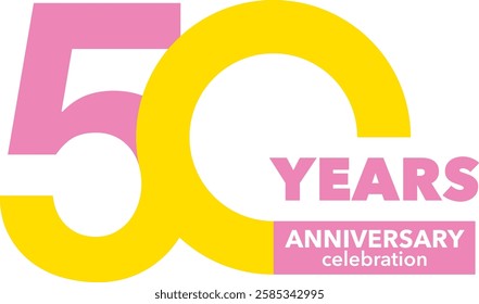 light pink and yellow color number 50 with word years light pink color and word anniversary celebration white color.