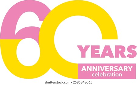 light pink and yellow color number 60 with word years light pink color and word anniversary celebration white color.