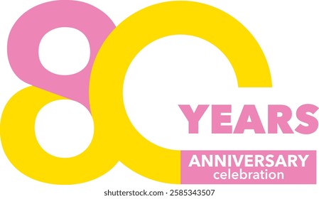 light pink and yellow color number 80 with word years light pink color and word anniversary celebration white color.