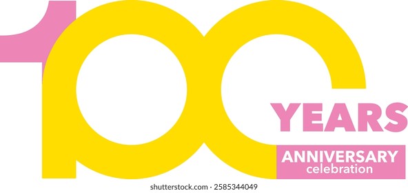 light pink and yellow color number 100 with word years light pink color and word anniversary celebration white color.