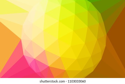 Light Pink, Yellow vector abstract polygonal background with a gem in a centre. Triangular geometric sample with gradient.  Completely new template for your banner.