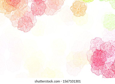 Light Pink, Yellow vector abstract design with leaves. Abstract illustration with flowers in doodles style. New design for your business.