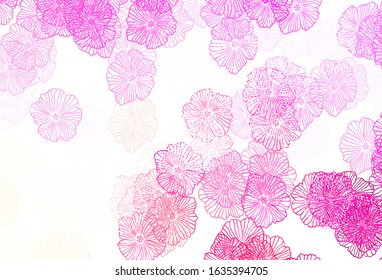 Light Pink, Yellow vector abstract background with leaves. Sketchy doodle flowers on white background. Hand painted design for web, leaflets.