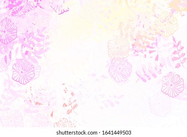 Light Pink, Yellow vector abstract background with leaves, flowers. Illustration with doodles on abstract template. Hand painted design for web, wrapping.