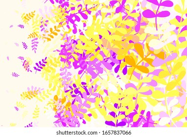 Light Pink, Yellow vector abstract background with leaves. A vague abstract illustration with leaves in doodles style. Doodle design for your web site.