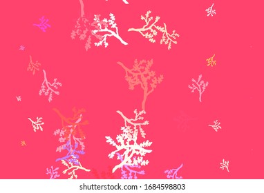 Hellrosa, abstrakte gelbe Vektorillustration mit Sakura. Doodle Illustration von Blättern und Zweigen im Origami-Stil. Neues Design für Ihr Unternehmen.