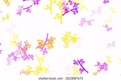 Patrón abstracto de vector amarillo y rosa claro con ramas. Hojas, ramas de estilo natural sobre fondo blanco. Nueva plantilla para su diseño.