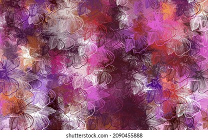 Light Pink, Yellow vector abstract background with flowers. Sketchy doodle flowers on white background. A new texture for your wallpaper design.