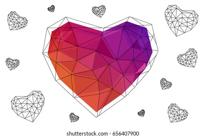 Light Pink, Yellow vector abstract glitter heart shape on white background in love concept for valentine's day with sweet and romantic moment. Polygonal design for your business.