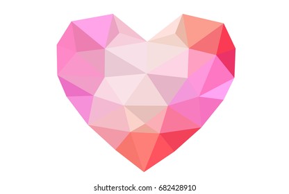 Light Pink, Yellow vector abstract glitter heart shape on white background in love concept for valentine's day with sweet and romantic moment. Polygonal design for your business.