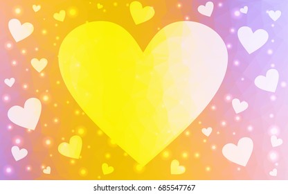 Light Pink, Yellow vector abstract glitter heart shape on white background in love concept for valentine's day with sweet and romantic moment. Polygonal design for your business.