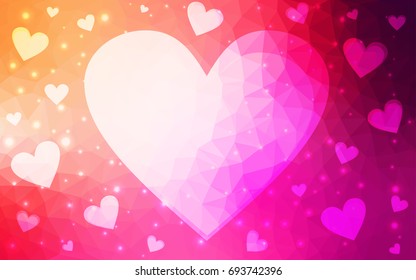 Light Pink, Yellow vector abstract Triangle Geometrical Heart on white polygonal background. Happy Valentine's Day Greeting Card. Stock template for your design.