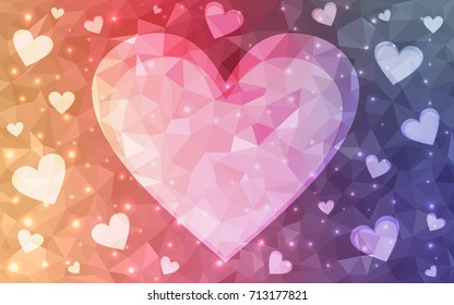 Light Pink, Yellow vector abstract glitter heart shape on white background in love concept for valentine's day with sweet and romantic moment. Polygonal design for your business.