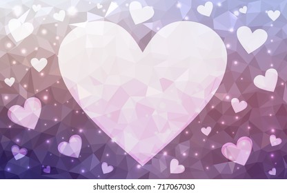 Light Pink, Yellow vector abstract Triangle Geometrical Heart on white polygonal background. Happy Valentine's Day Greeting Card. Stock template for your design.