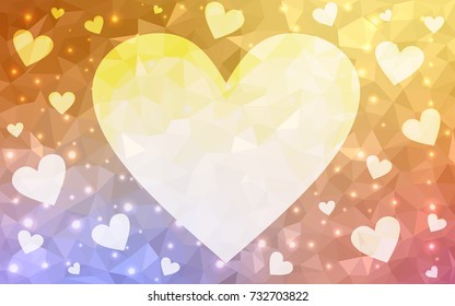 Light Pink, Yellow vector abstract glitter heart shape on white background in love concept for valentine's day with sweet and romantic moment. Polygonal design for your business.