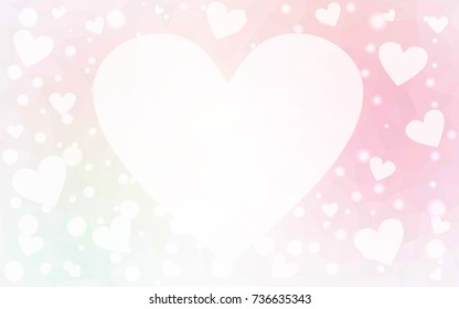 Light Pink, Yellow vector abstract glitter heart shape on white background in love concept for valentine's day with sweet and romantic moment. Polygonal design for your business.