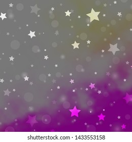 Light Pink, Yellow vector backdrop with circles, stars. Abstract illustration with colorful spots, stars. Pattern for design of fabric, wallpapers.