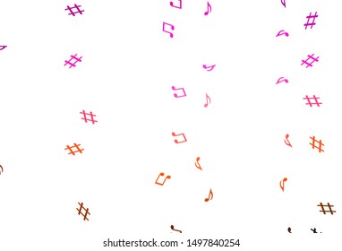 Light Pink, Yellow vector backdrop with music notes. Shining illustration of colorful gradient music notes. Pattern for school ad, booklets.