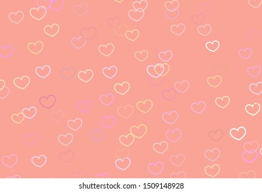 Light Pink, Yellow vector backdrop with sweet hearts. Blurred decorative design in doodle style with hearts. Pattern for carnival, festival romantic leaflets.