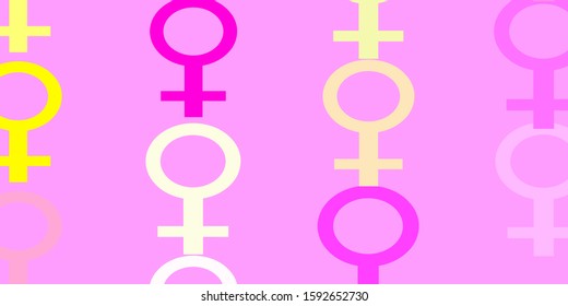 Light Pink, Yellow vector backdrop with woman's power symbols. Illustration with signs of women's strength and power. Best design for your business.