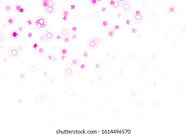 Light Pink, Yellow vector backdrop with bright stars, suns. Blurred decorative design in simple style with stars, suns. Pattern for astrology websites.