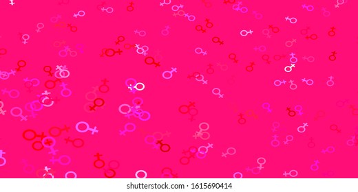 Light Pink, Yellow vector backdrop with woman's power symbols. Colorful feminism symbols with a gradient in modern style. Elegant background for websites.