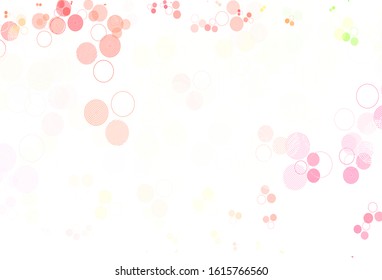 Light Pink, Yellow vector backdrop with dots. Glitter abstract illustration with blurred drops of rain. Design for poster, banner of websites.