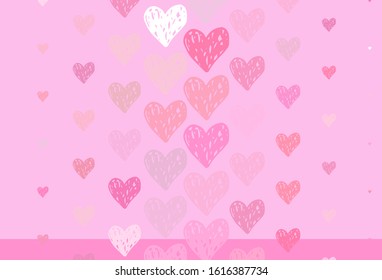 Light Pink, Yellow vector backdrop with sweet hearts. Shining illustration with hearts on abstract template. Template for Valentine's greeting postcards.