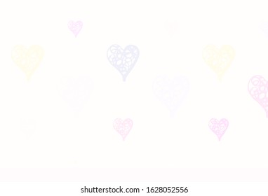 Light Pink, Yellow vector backdrop with sweet hearts. Beautiful celebration style hearts on abstract illustration. Pattern for valentine's ad, booklets.