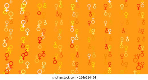 Light Pink, Yellow vector backdrop with woman's power symbols. Simple design in abstract style with women’s rights activism. Elegant design for wallpapers.
