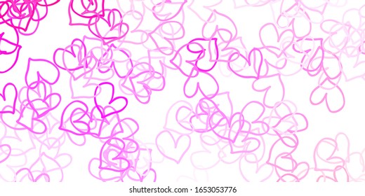 Light Pink, Yellow vector backdrop with sweet hearts. Hearts on blurred abstract background with colorful gradient. Template for Valentine's greeting postcards.