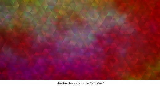 Hellrosa, gelbe Vektorillustration mit Linien, Dreiecken. Farbige Dreiecke im abstrakten Stil auf einfache Form. Vorlage für Bildschirmhintergründe.