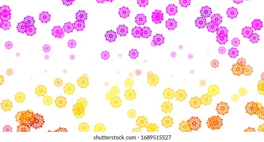 Light Pink, Yellow vector backdrop with xmas snowflakes. Smart geometrical abstract illustration with ice, snow. New year leaflet pattern.