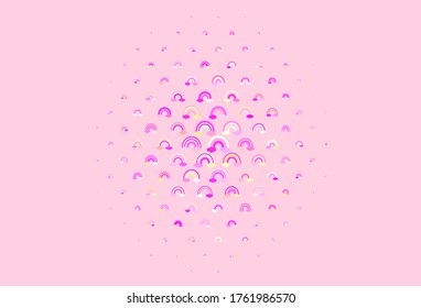 Light Pink, Yellow vector backdrop with rainbows, clouds. Colorful design in abstract love style with rainbow forms. Best design happy events.