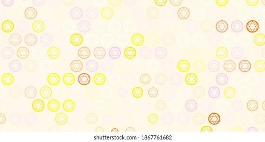 Light Pink, Yellow vector backdrop with mystery symbols. Abstract illustration with gothic gradient shapes. Background for esoteric, mystic designs.