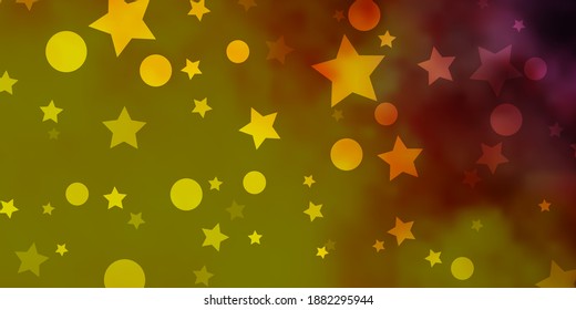 Light Pink, Yellow vector backdrop with circles, stars. Colorful illustration with gradient dots, stars. Pattern for trendy fabric, wallpapers.