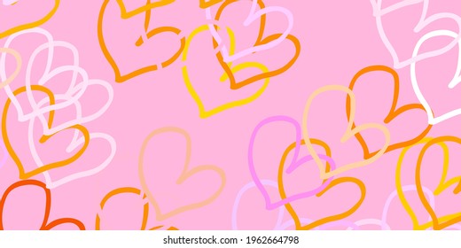 Light Pink, Yellow vector backdrop with sweet hearts. Beautiful colored illustration with hearts in celebration style. Pattern for marriage gifts, congratulations.