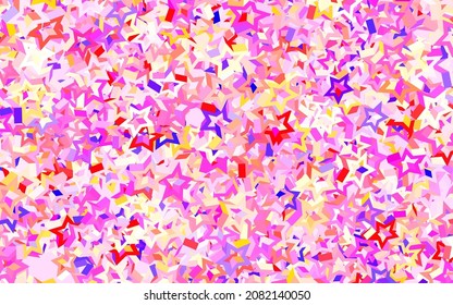 Pink claro, fondo vectorial amarillo con estrellas pequeñas y grandes. Ilustración abstracta brillante con estrellas de colores. Plantilla para fondos cósmicos.