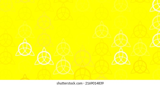 Light Pink, Yellow vector backdrop with mystery symbols. Colorful vintage illustration with gradient alchemy shapes. Background for esoteric, mystic designs.