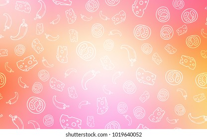 Light Pink, Yellow vector background with tasty food. Glitter abstract sketch with gourmet food. Pattern for ad, booklets, leaflets of restaurants.
