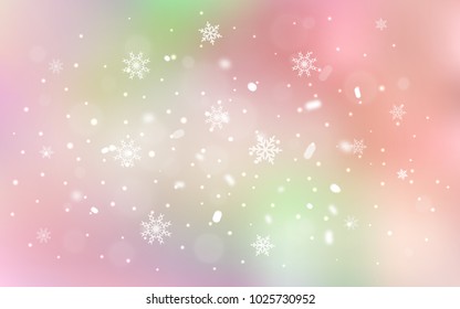 Light Pink, Yellow vector background with xmas snowflakes. Glitter abstract illustration with crystals of ice. The pattern can be used for new year leaflets.