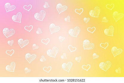 Light Pink, Yellow vector background with hearts. Glitter abstract illustration with colorful hearts in romantic style. Pattern for marriage gifts, congratulations.