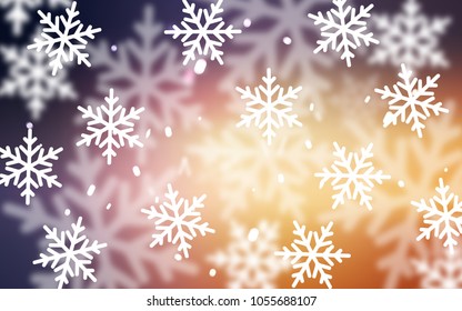 Light Pink, Yellow vector background with xmas snowflakes. Shining colored illustration with snow in christmas style. The template can be used as a new year background.