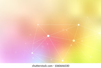 Light Pink, Yellow vector background with bubbles, lines. Design with connection of dots and lines on colorful background. Pattern can be used as texture of wallpapers.