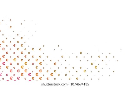 Light Pink, Yellow vector background with signs of Euro. Colored symbols of cryptocurrency on white background. Best design for your ad, poster, banner of BTC money.