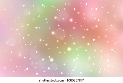 Light Pink, Yellow vector background with xmas snowflakes. Blurred decorative design in xmas style with snow. The pattern can be used for new year ad, booklets.