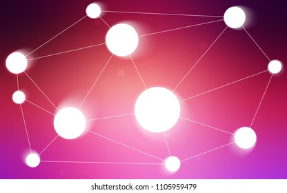 Light Pink, Yellow vector background with bubbles, lines. Glitter abstract illustration with connection of triangle structure. Pattern can be used as texture of wallpapers.